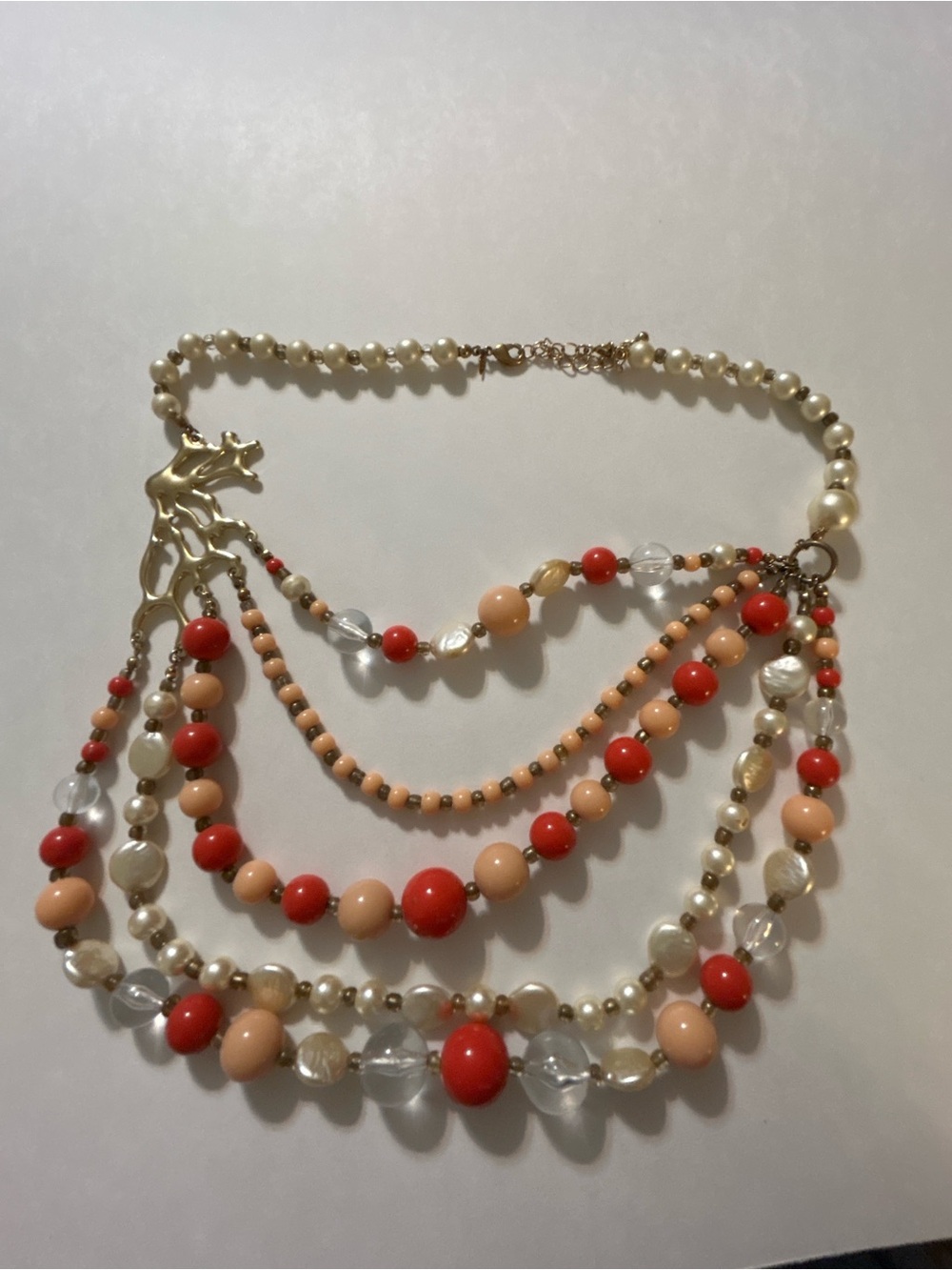 Vintage Kenneth Jay Lane Avon Branch Out Coral Pearl Multi-Strand Necklace